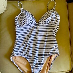 Kona Sol Blue and a white Stripped L Bathing Suit